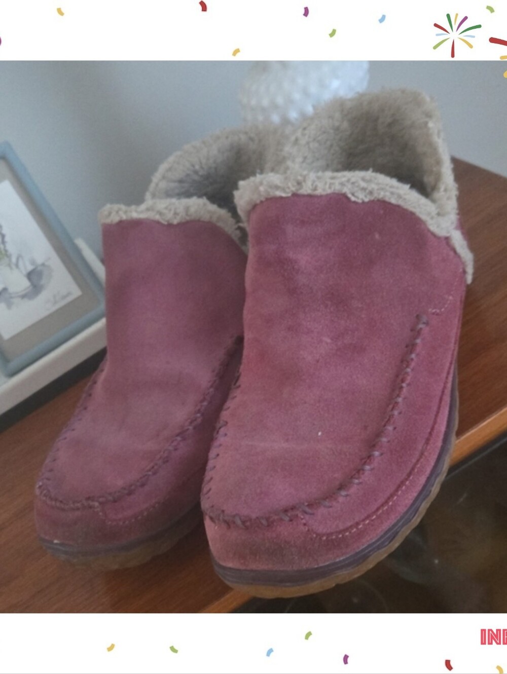 L.L. Bean Women's Dusty Rose Suede Shearling-Lined Booties Size 7